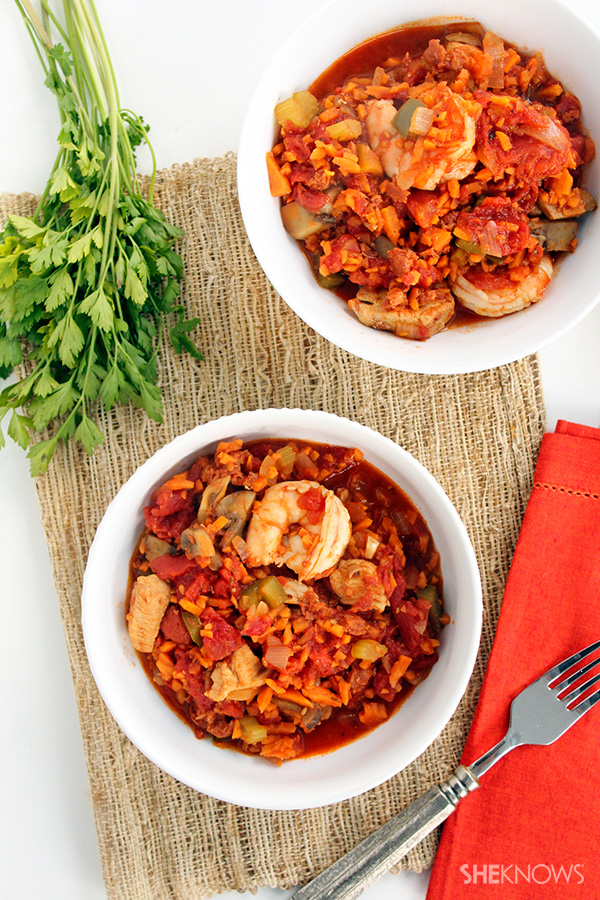 Spicy Chorizo Jambalaya with Sweet Potato Rice