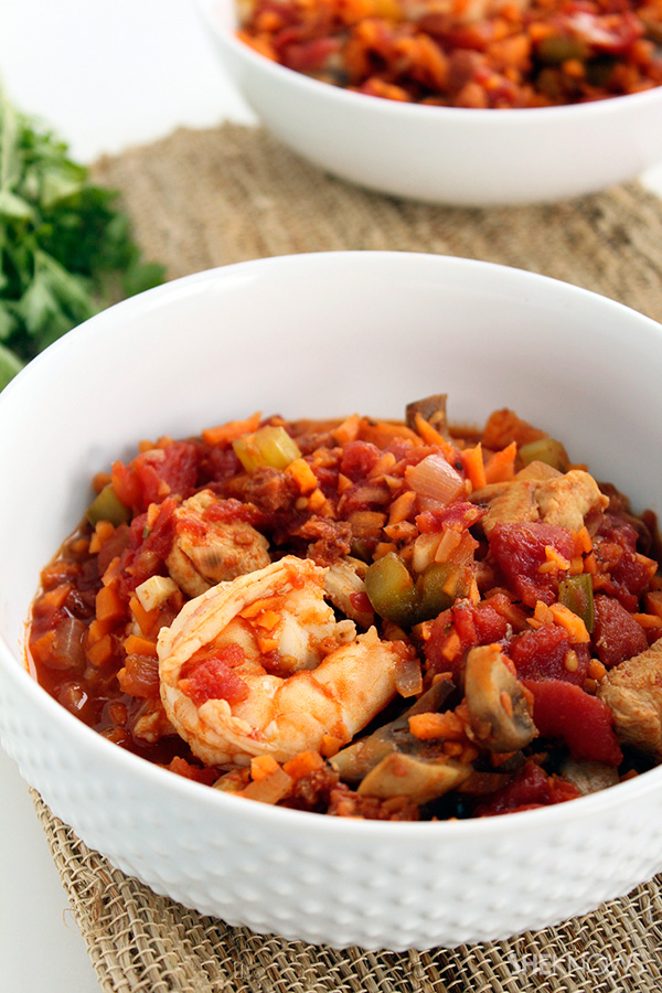 Spicy Chorizo Jambalaya with Sweet Potato Rice