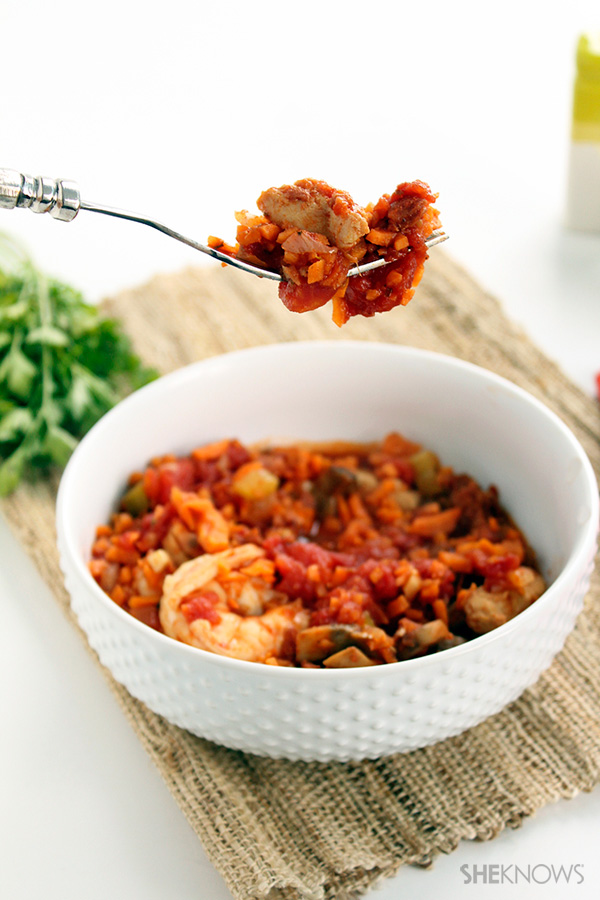 Spicy Chorizo Jambalaya with Sweet Potato Rice