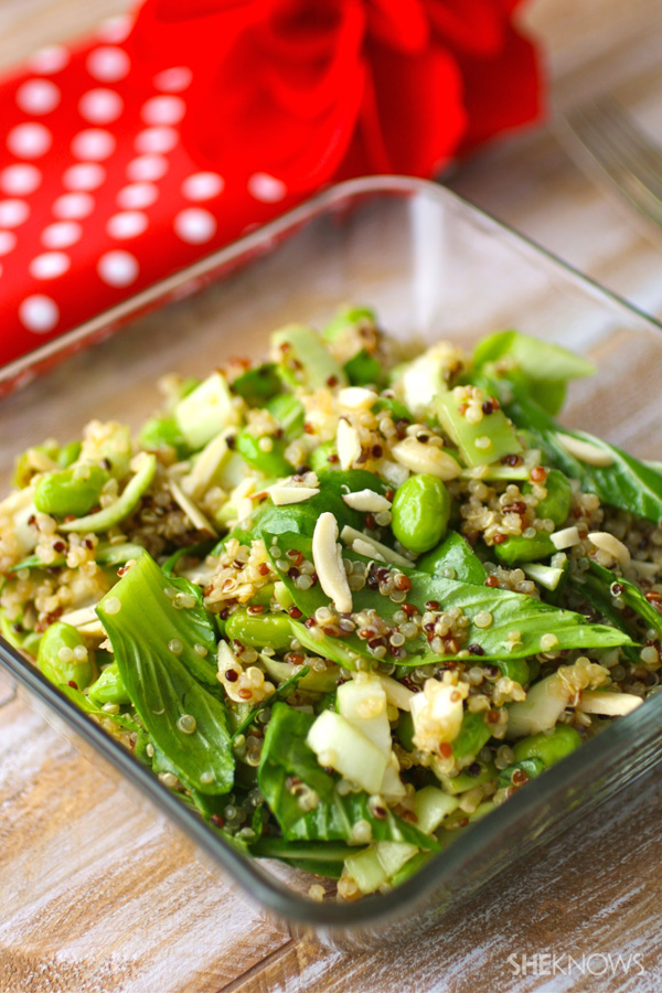 Bok choy and quinoa salad with edamame and spicy soy-ginger dressing