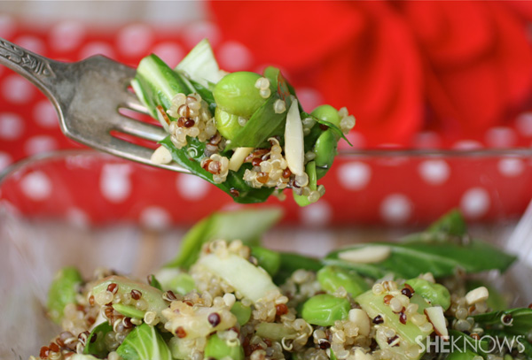 Bok choy and quinoa salad with edamame and spicy soy-ginger dressing