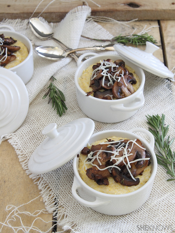 Creamy individual polenta and mushroom ragu pots