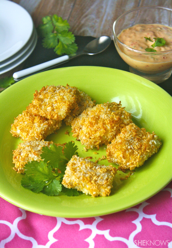 Crispy fish bites with chili-lime tartar sauce