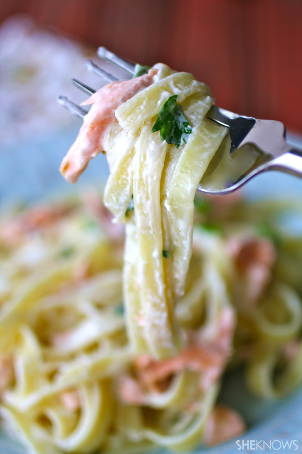 Creamy salmon fettuccine
