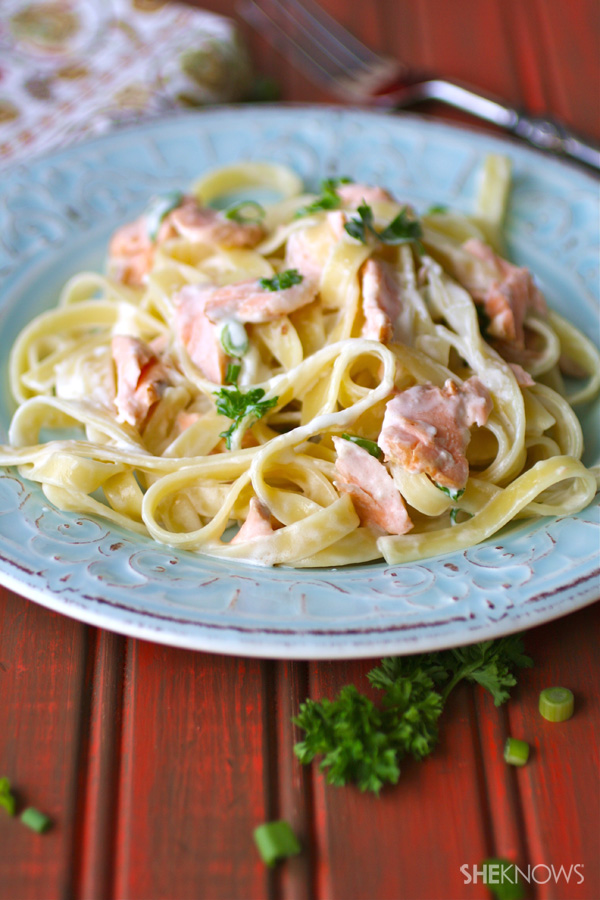 Creamy salmon fettuccine