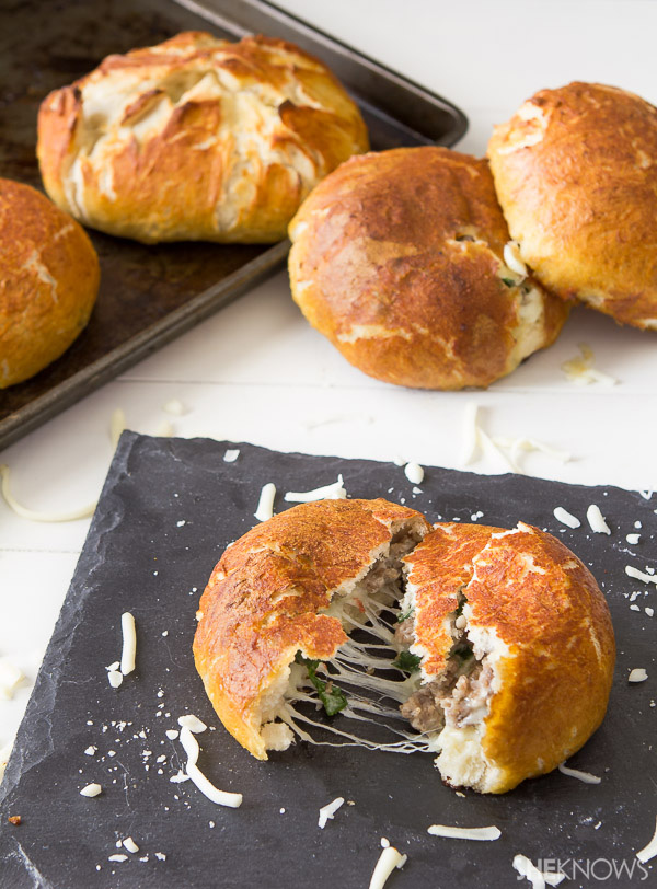 Sausage and cheese stuffed pretzel puffs