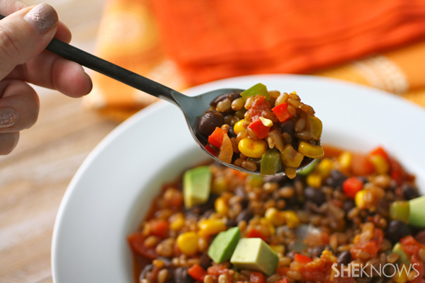 Vegan wheat berry and black bean chili