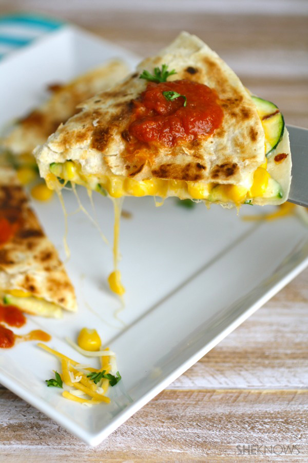 Zucchini & corn quesadillas with spicy homemade salsa
