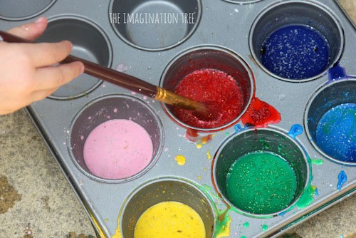 Rainbow glitter sidewalk paint