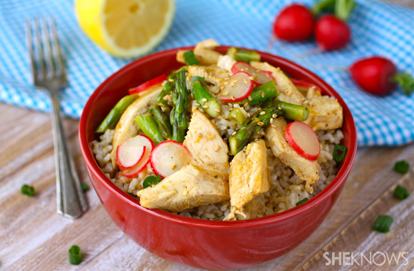 Lemon chicken & spring veggie rice bowls