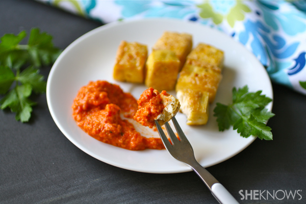 Baked tofu with smoky romesco sauce