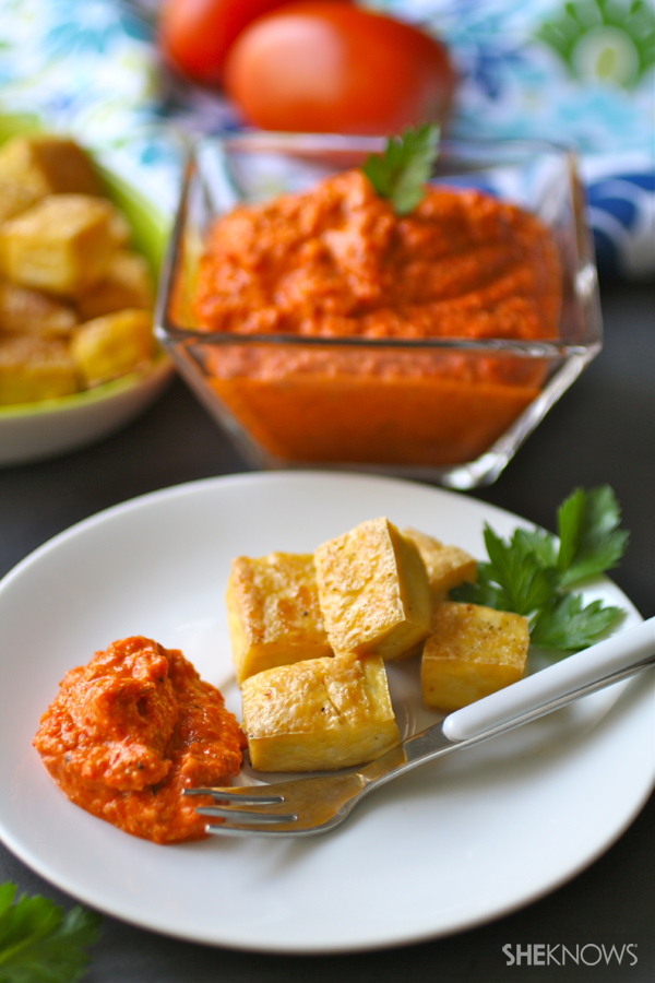 Baked tofu with smoky romesco sauce