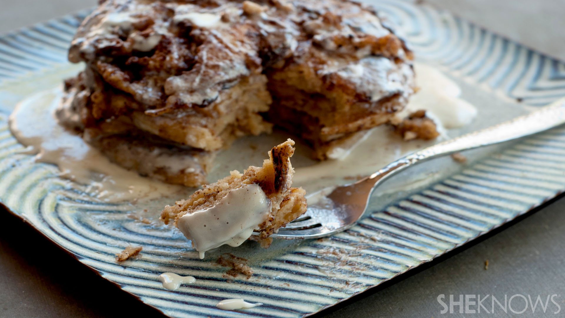 Cinnamon roll pancakes with cream cheese drizzle recipe