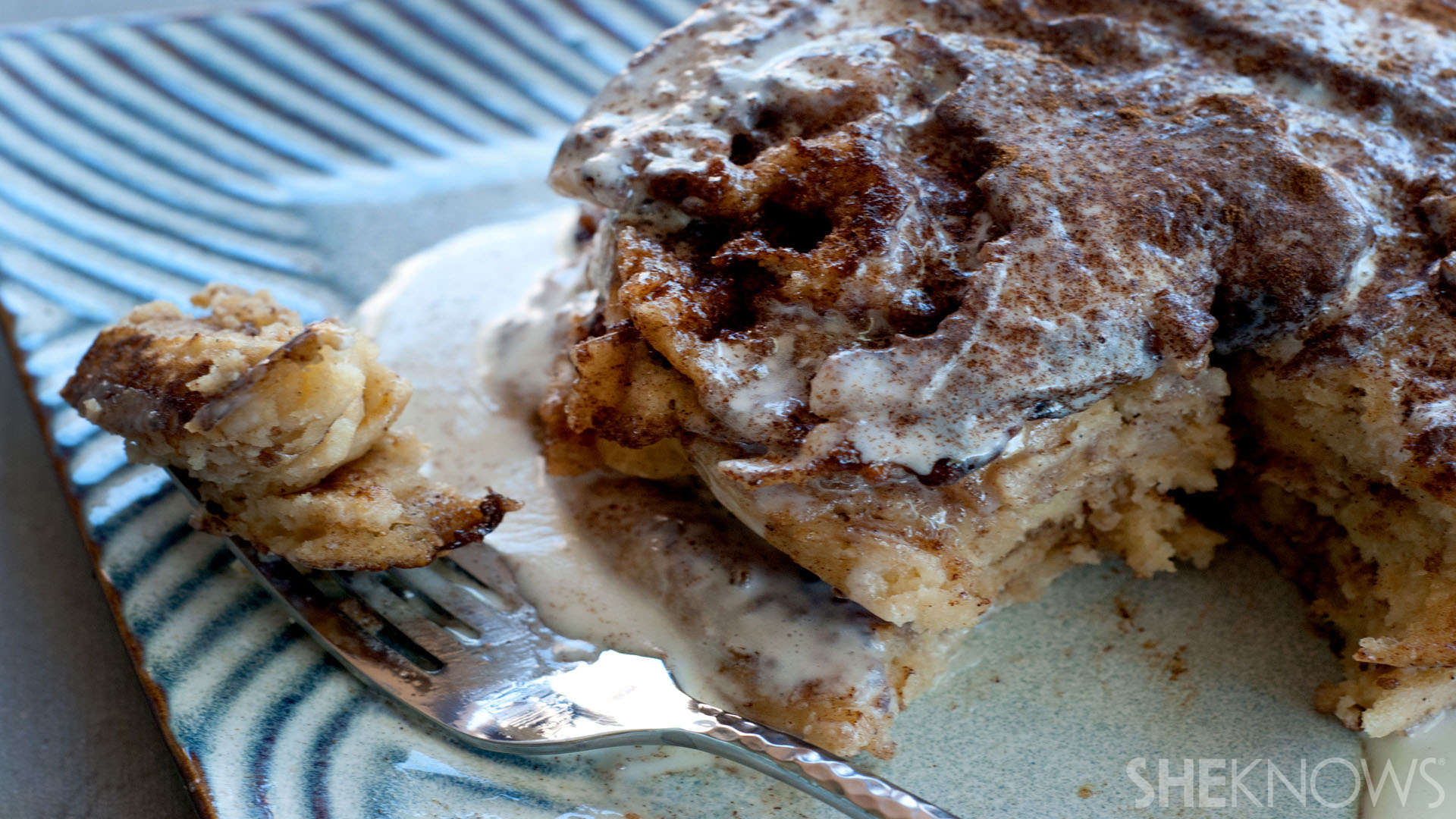 Cinnamon roll pancakes with cream cheese drizzle recipe