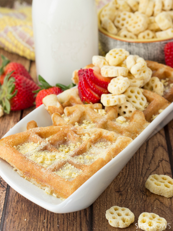 Honeycomb encrusted waffles with a milk glaze