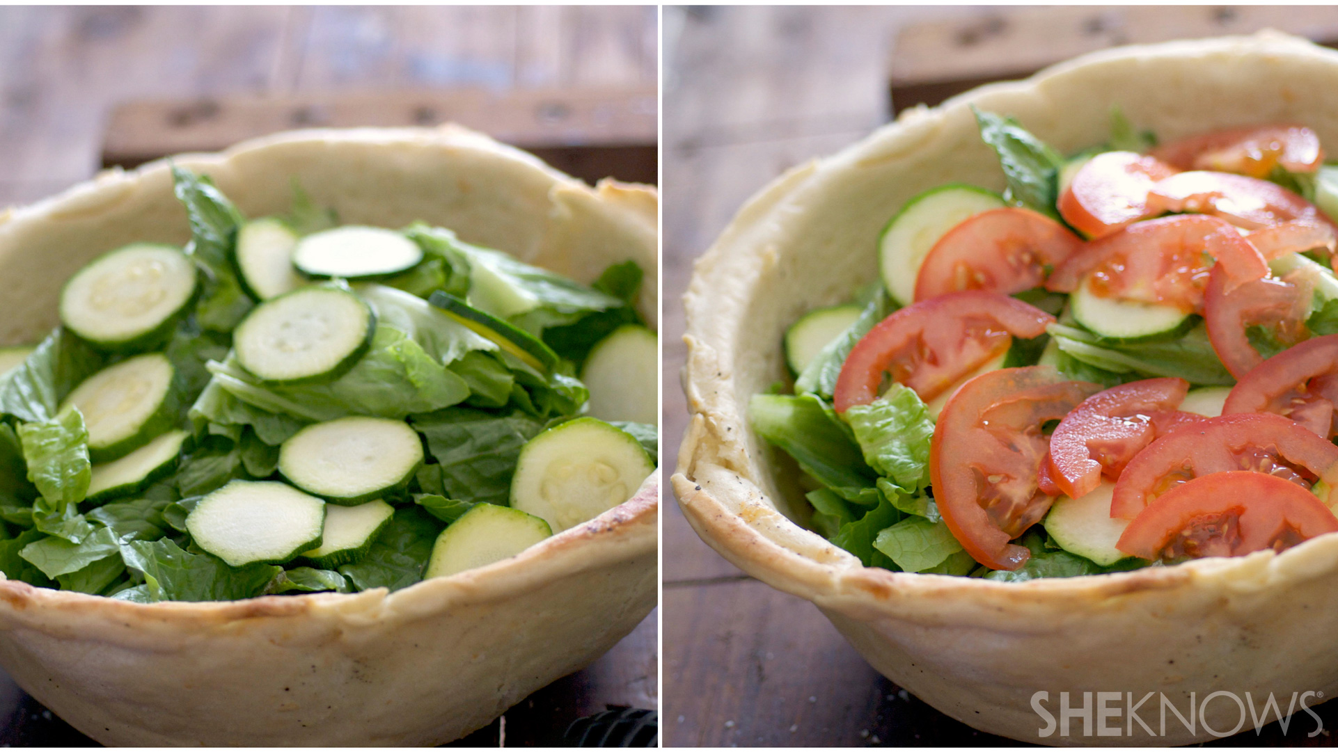 Ahi tuna cesear salad in a crispy bread bowl