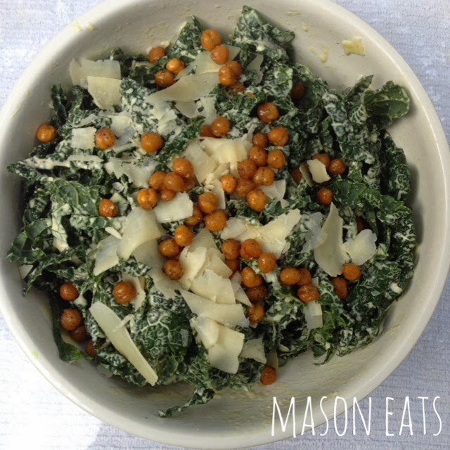 MOther's Day salad- Kale Caesar salad with crispy chickpeas