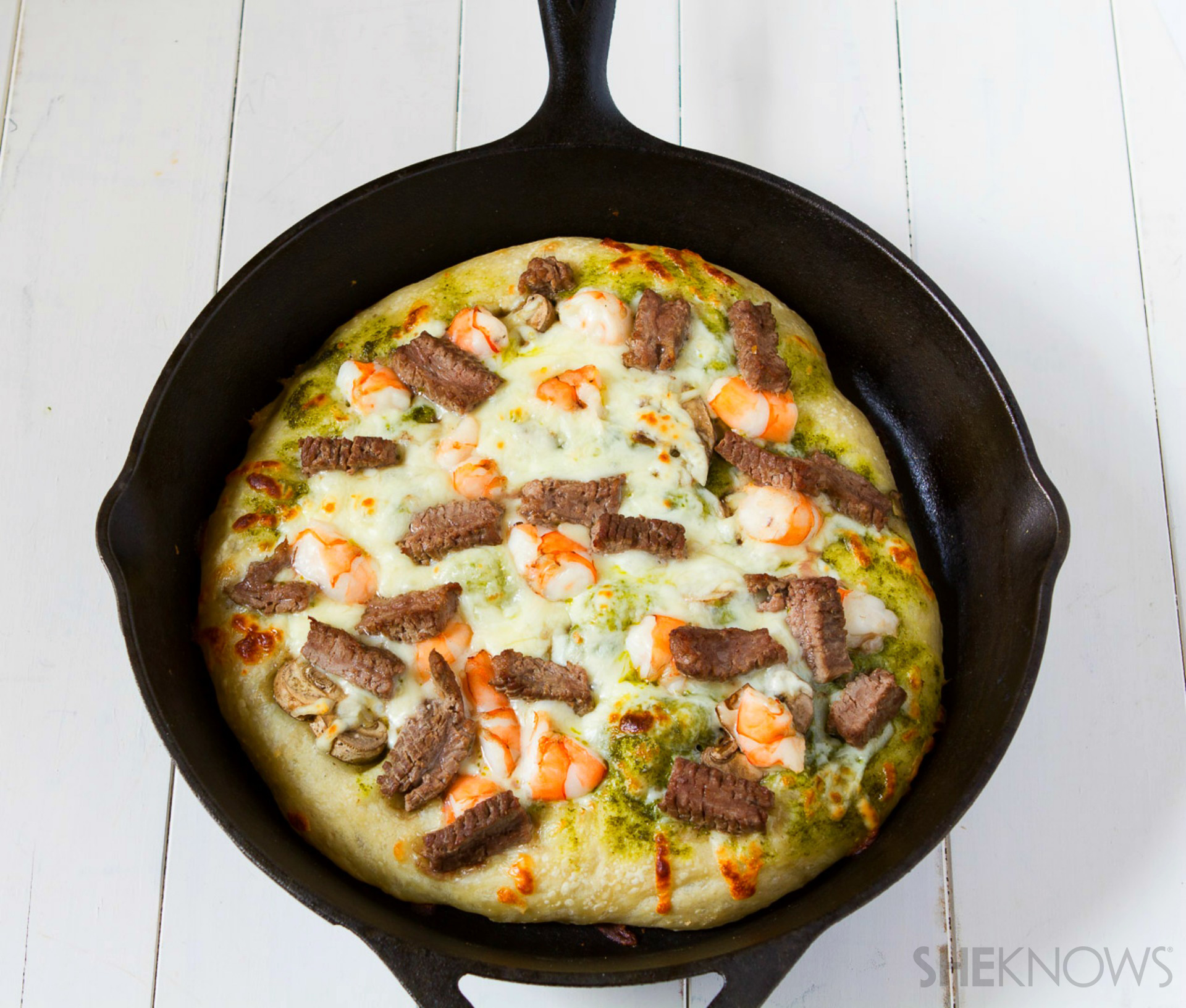 Surf and turf pizza