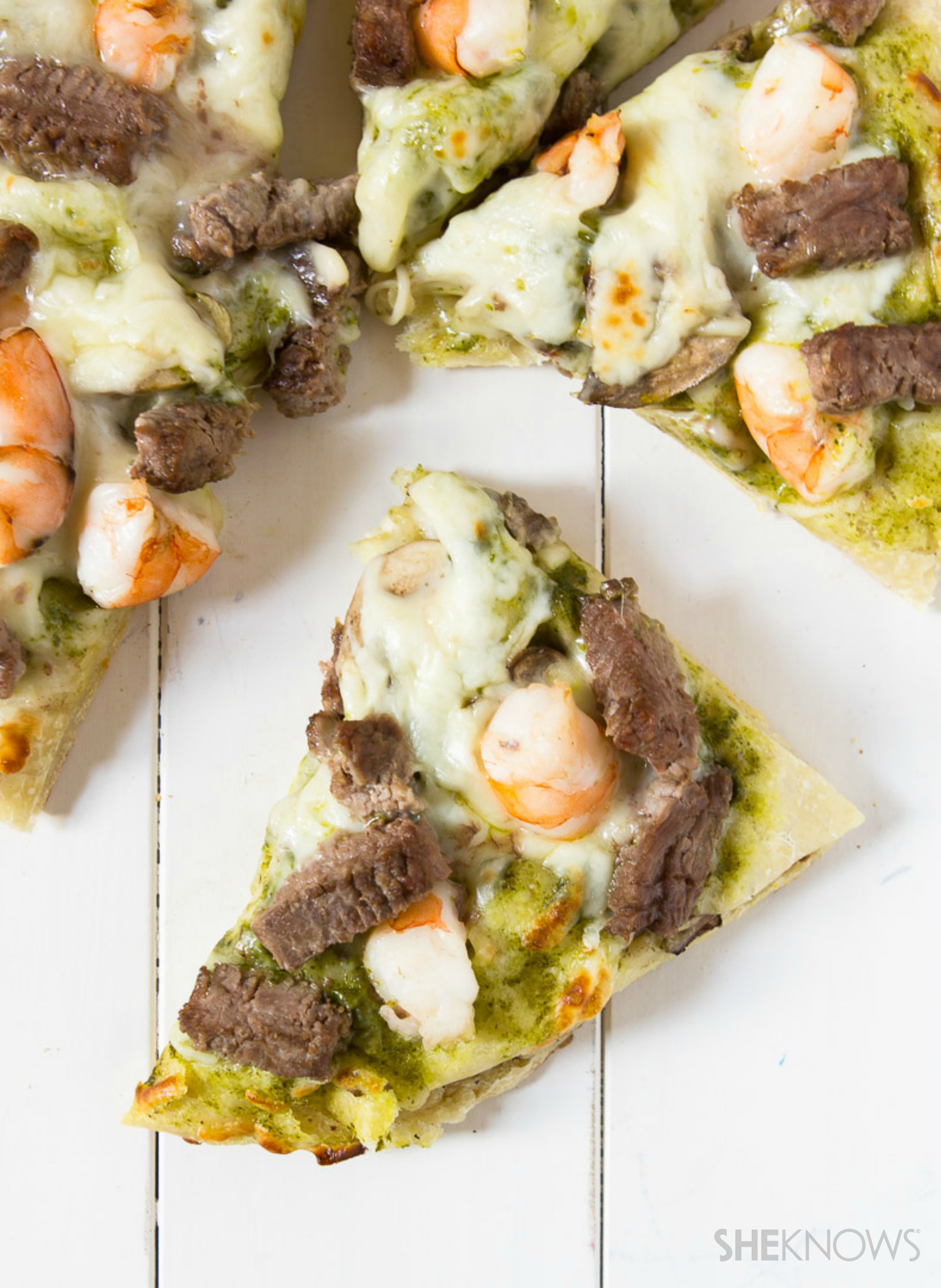 Surf and turf pizza