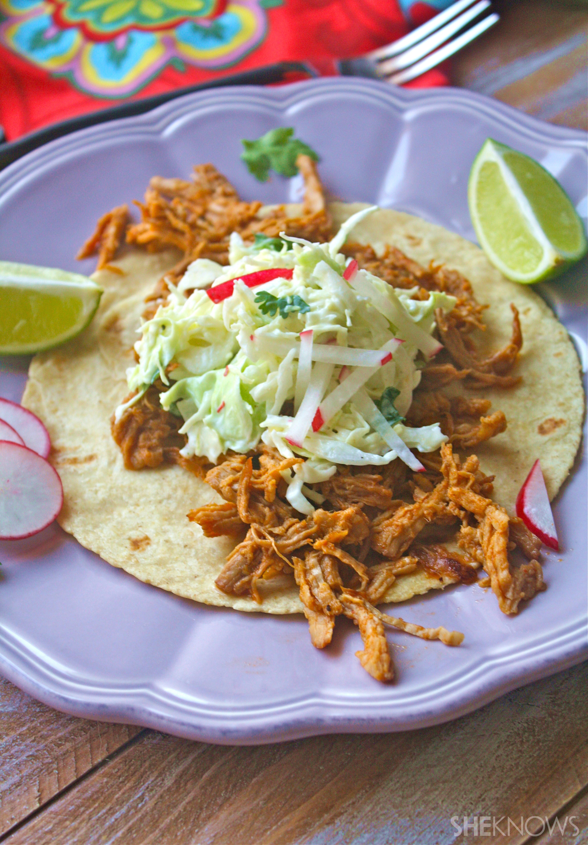 Red Thai curry pulled pork tacos with slaw