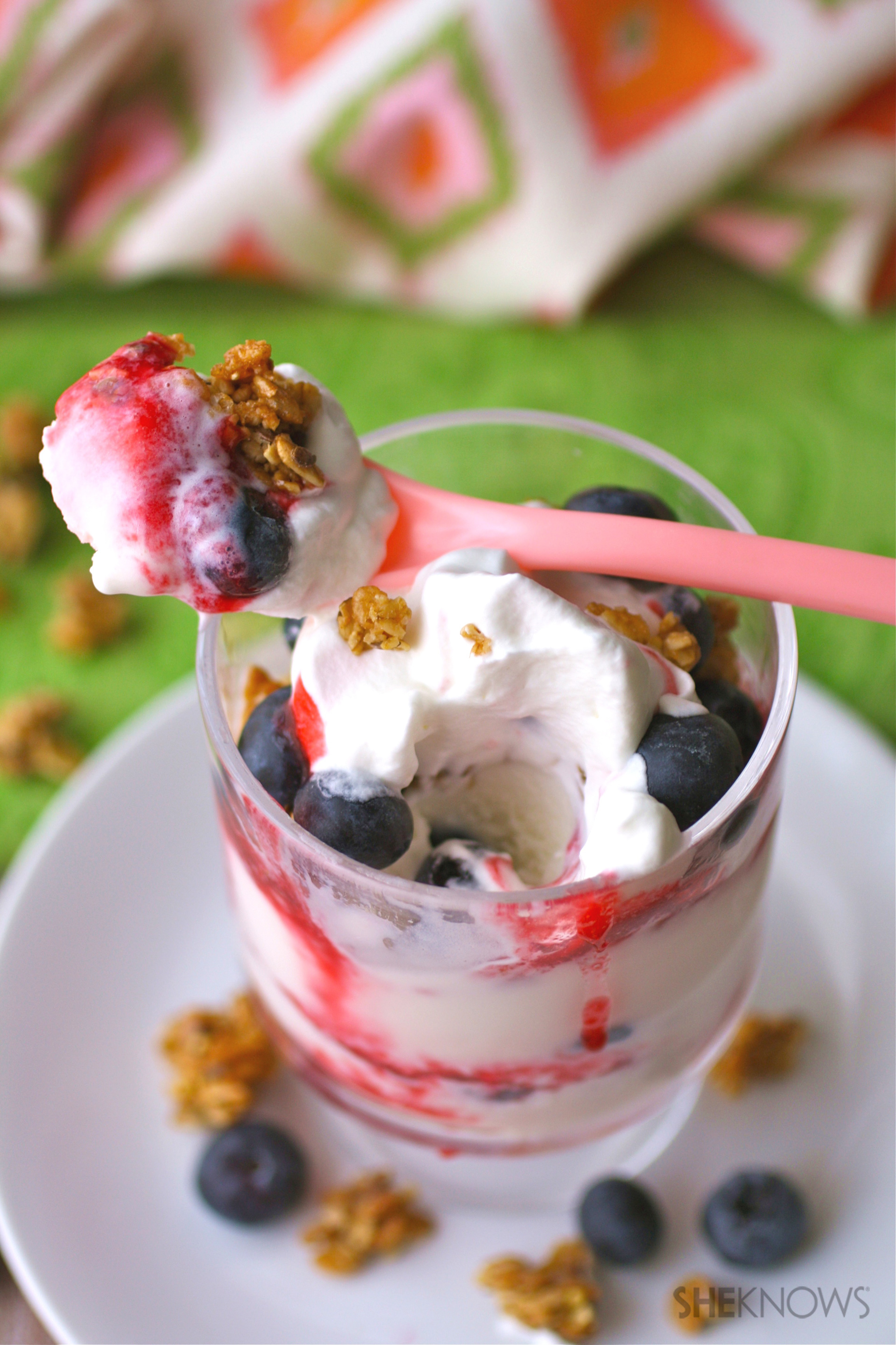 Gluten-free raspberry, blueberry & flax seed frozen yogurt parfait
