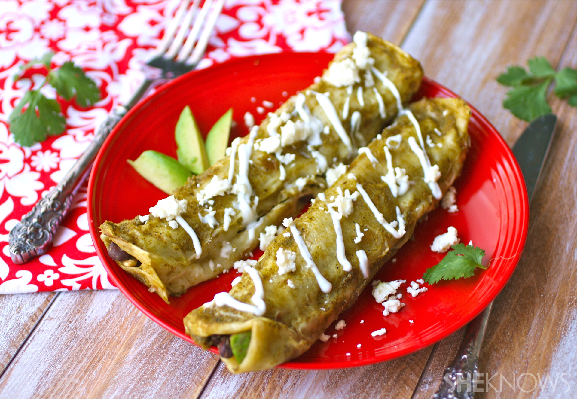 Avocado and black bean enchiladas