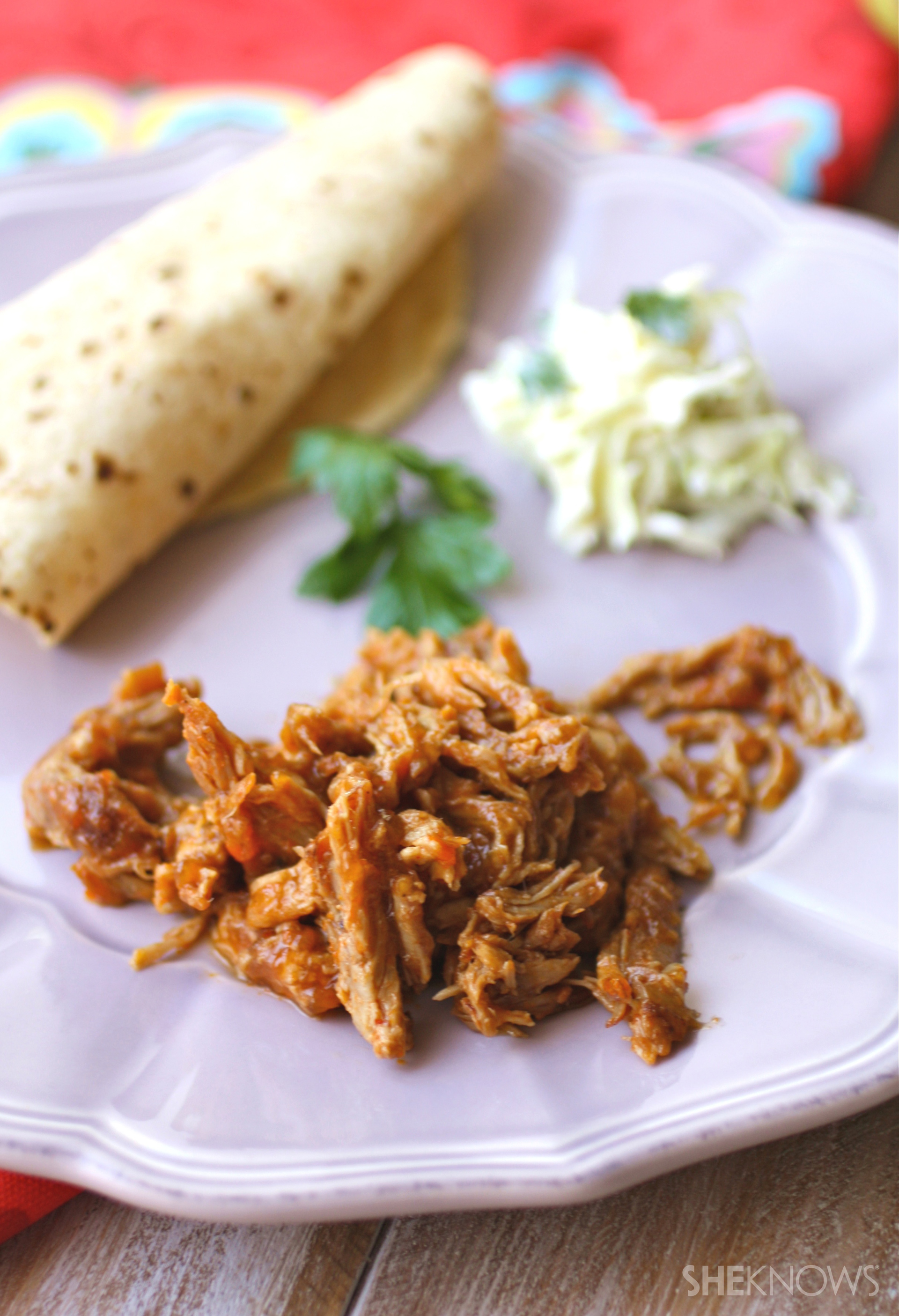 Red Thai curry pulled pork tacos with slaw