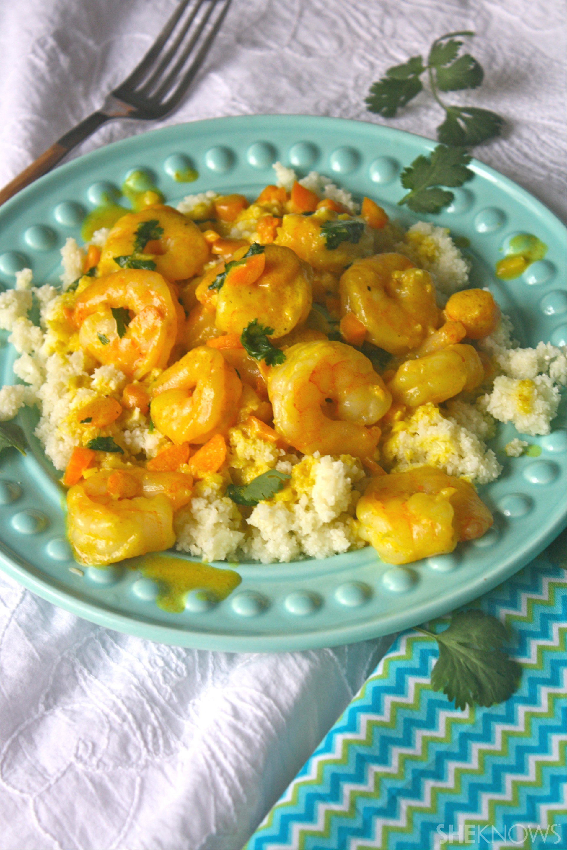 Gluten-free curried shrimp with cauliflower rice