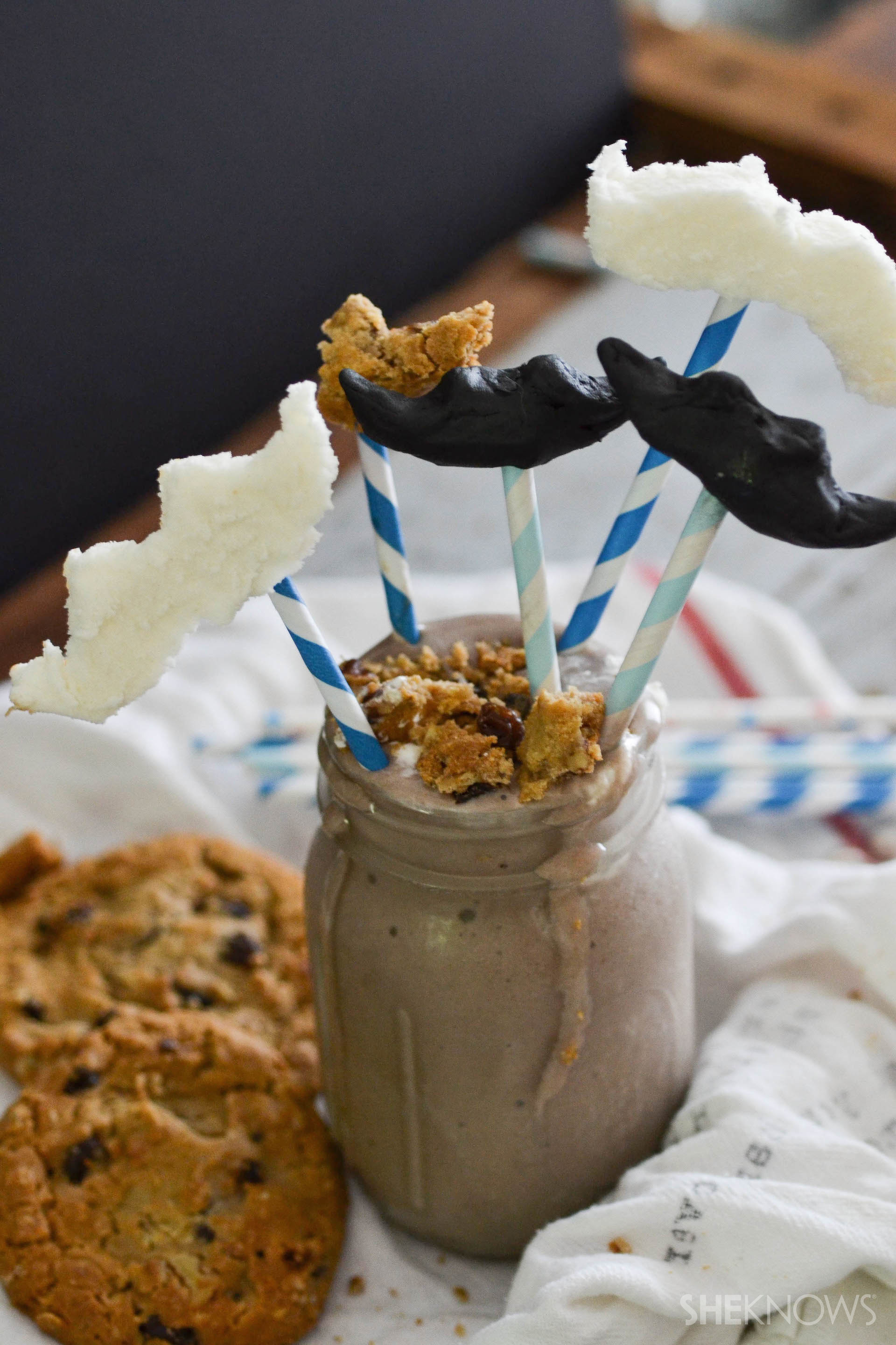 Boozy chocolate milkshake with sweet and tasty mustaches