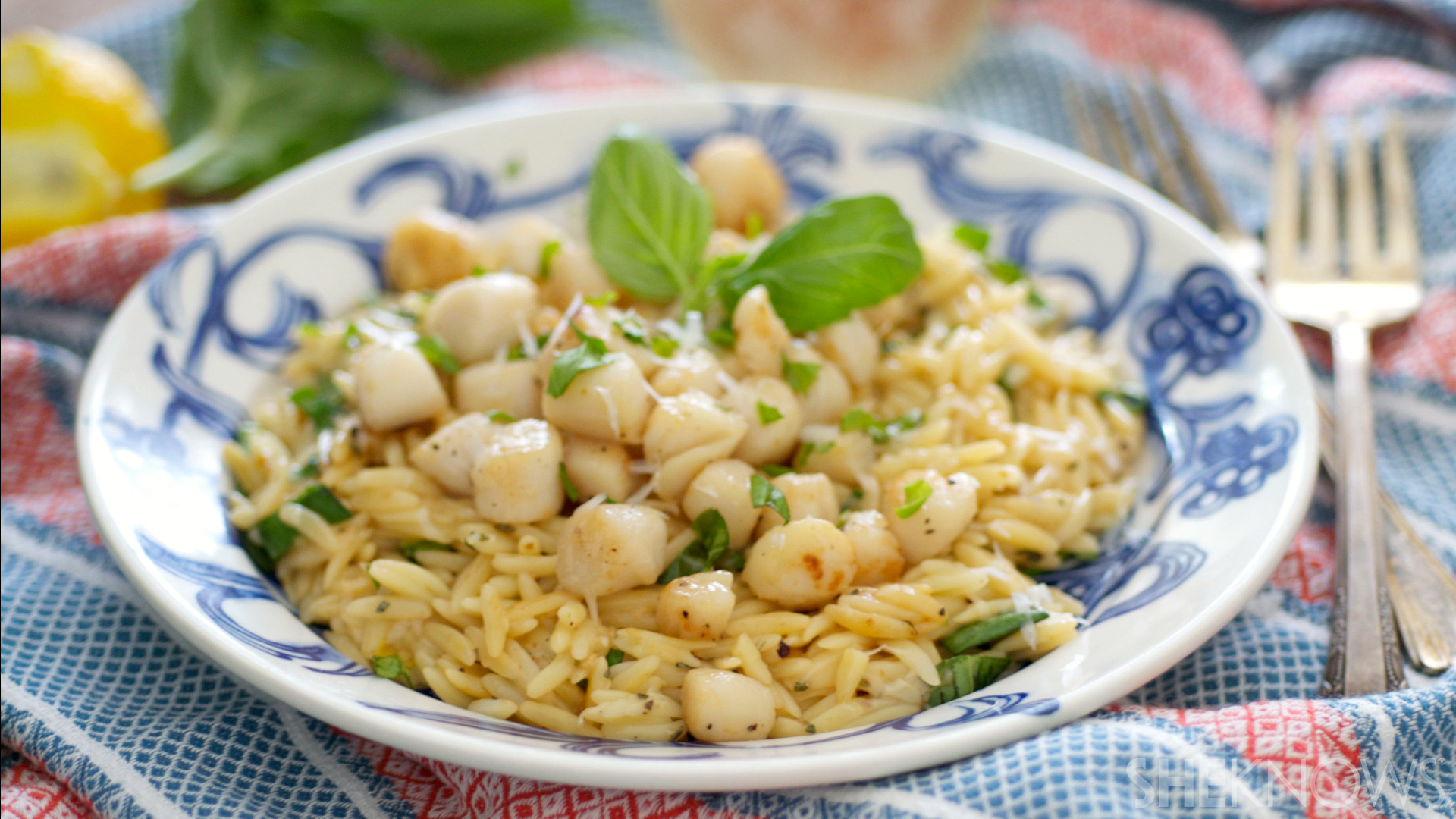 Summery onedish lemon basil scallops and orzo