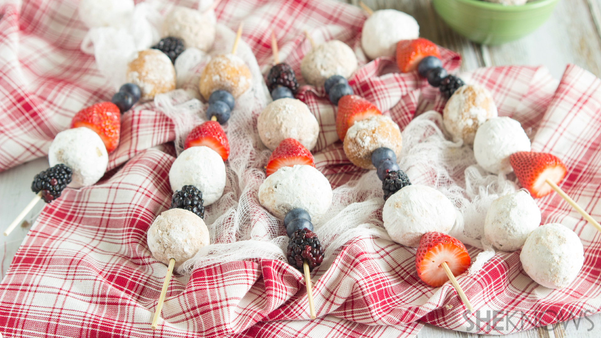 Donut hole kabobs with fresh fruit