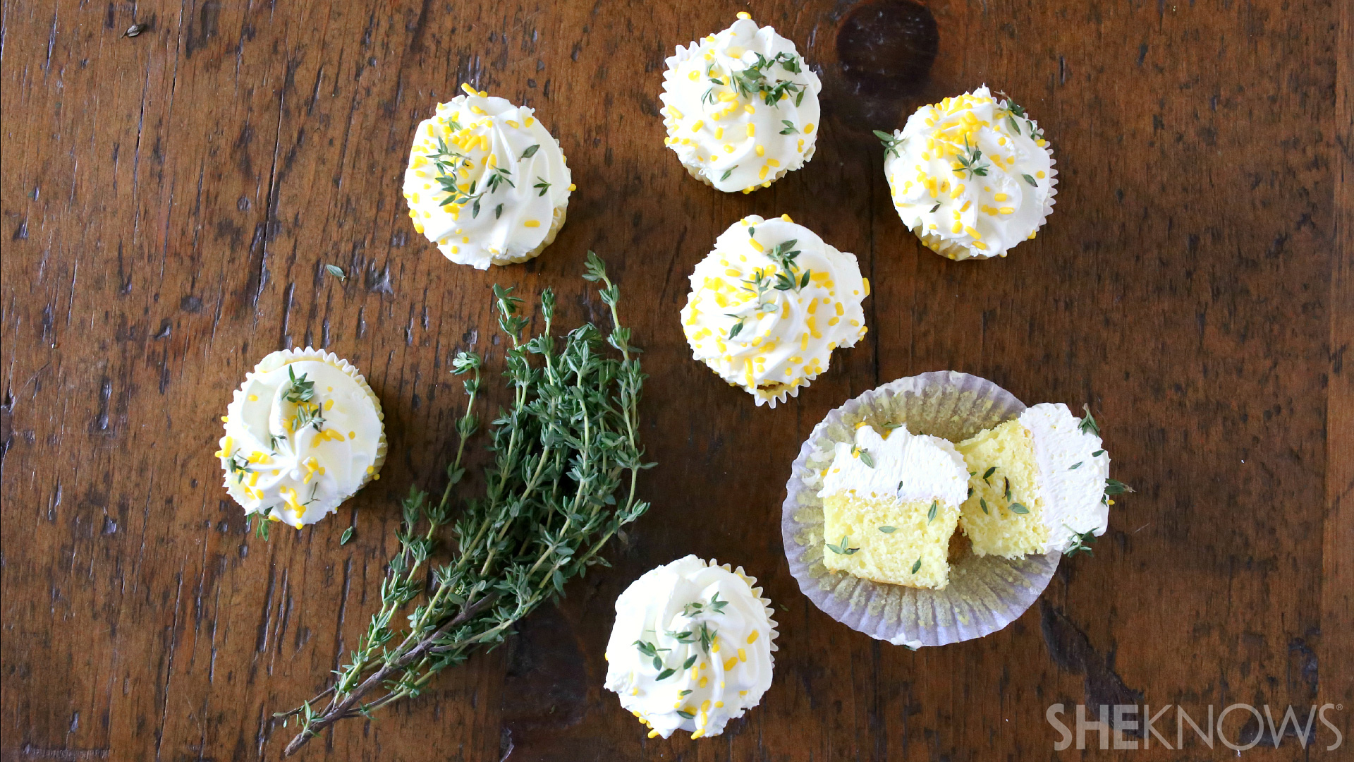 Lemon thyme olive oil cupcakes with lemon thyme buttercream