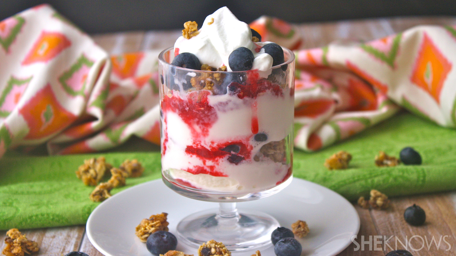 Gluten-free raspberry, blueberry & flax seed frozen yogurt parfait