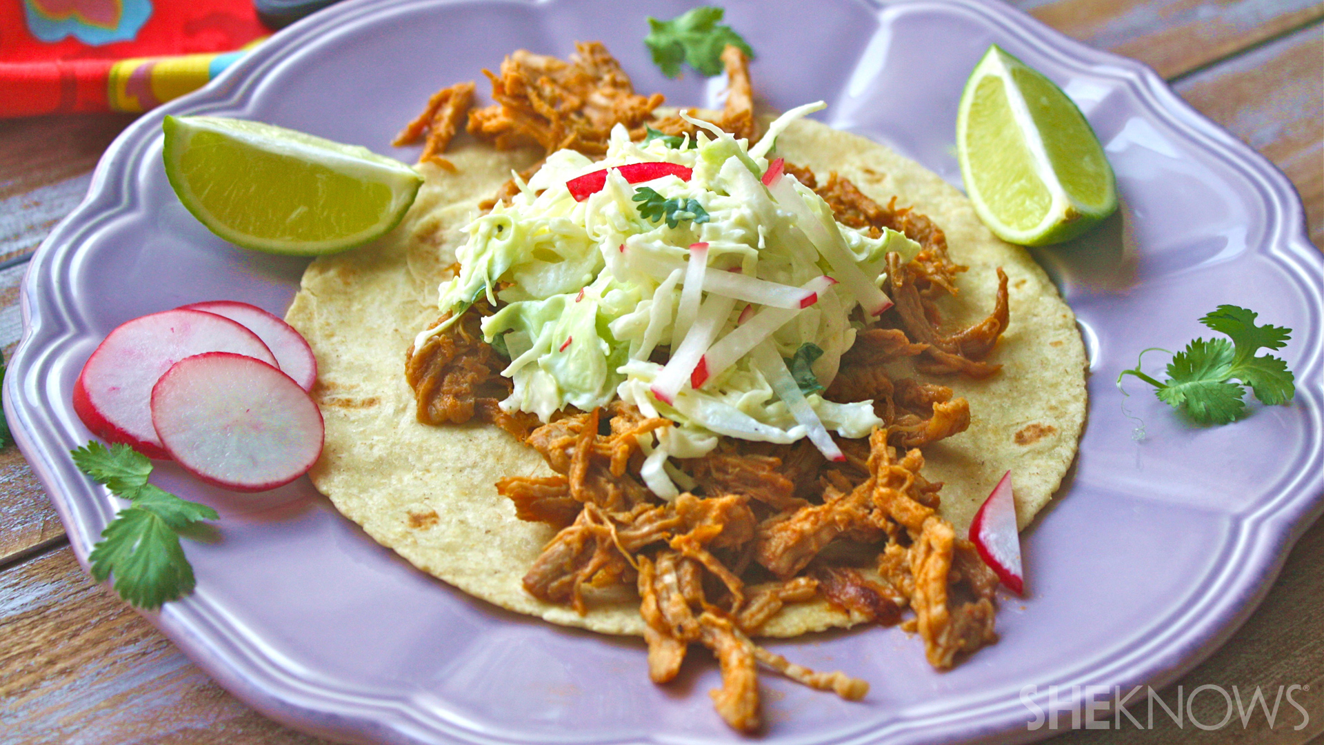 Red Thai curry pulled pork tacos with slaw