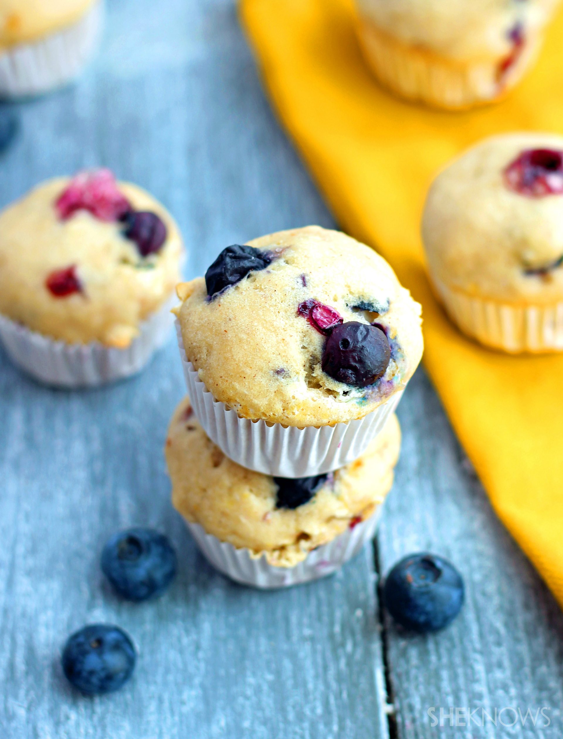 Miniature healthy blueberry muffins