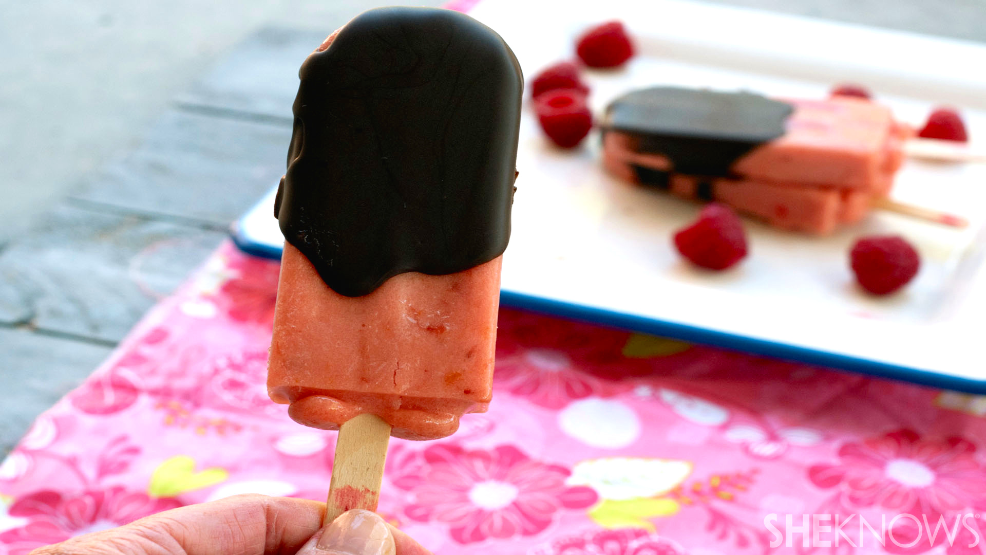 raspberry smoothie on a stick