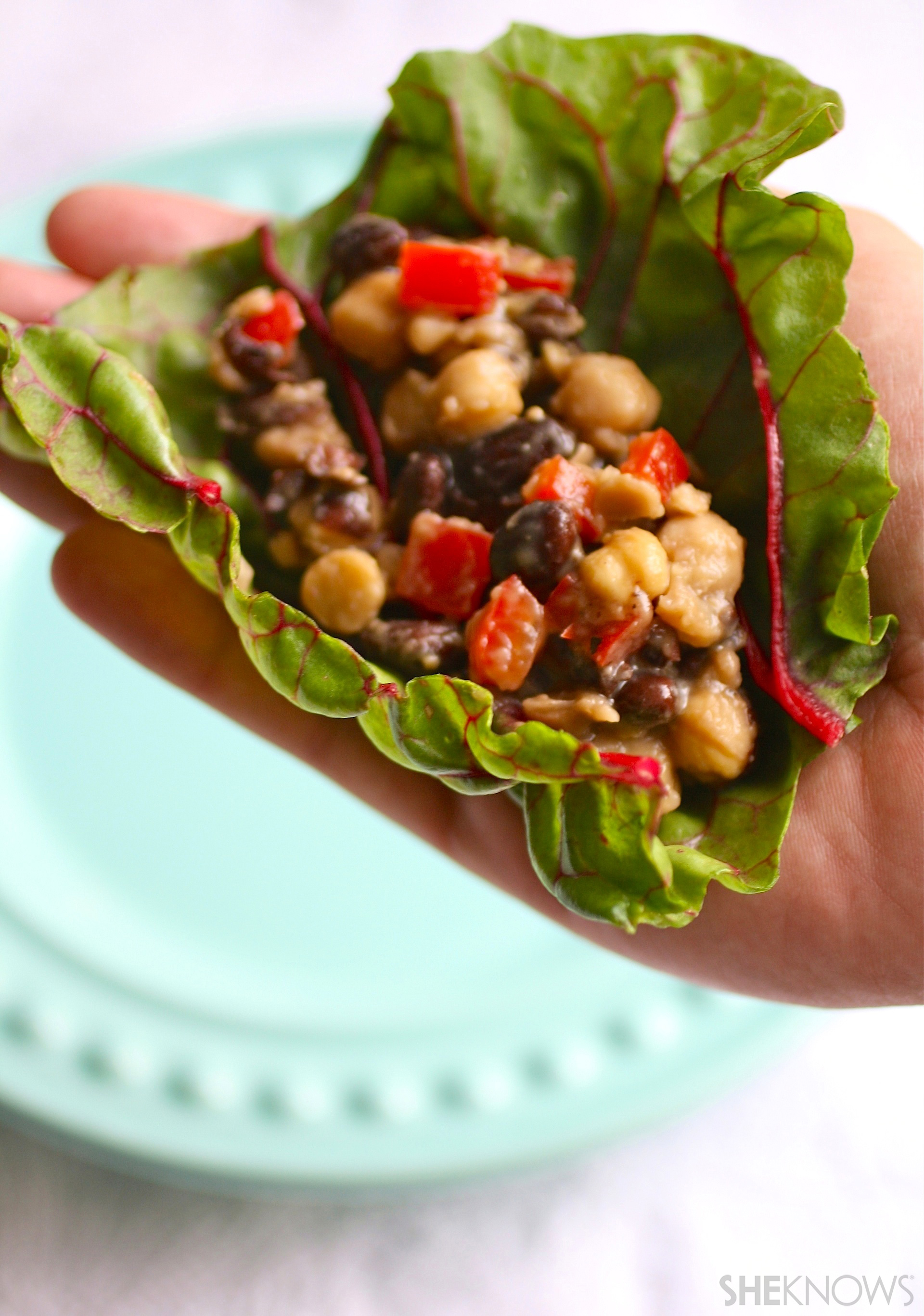 Vegan Swiss chard bean burritos with avocado dressing