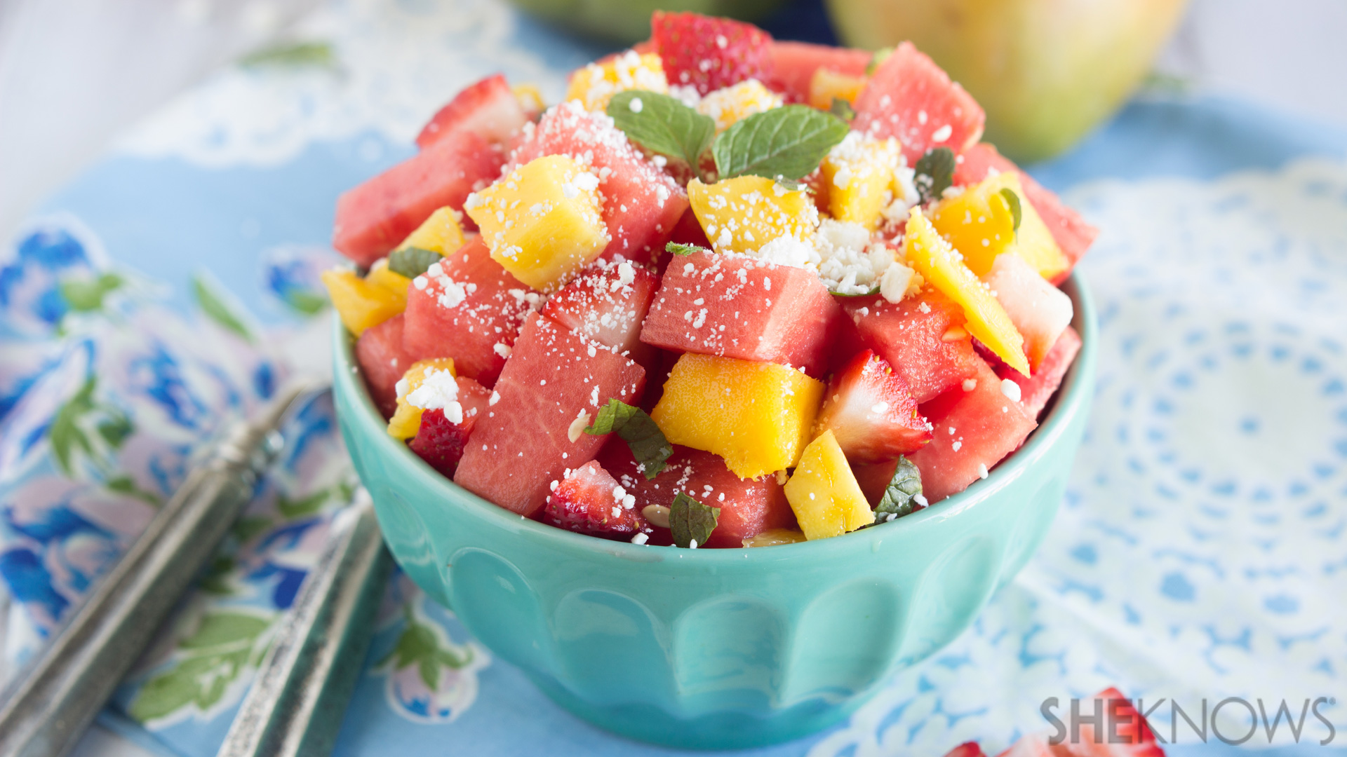 Watermelon, mango, and strawberry salad