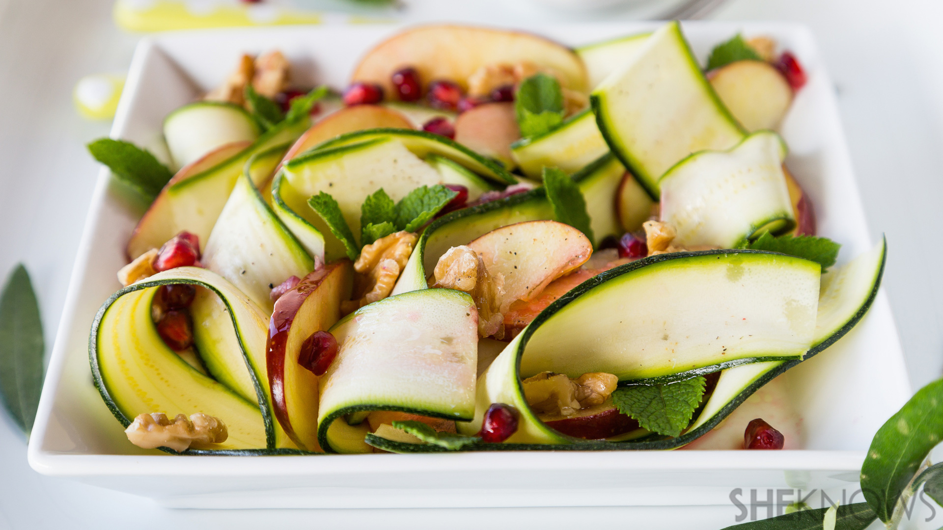 Raw zucchini, apple and walnut salad with pomegranate dressing recipe