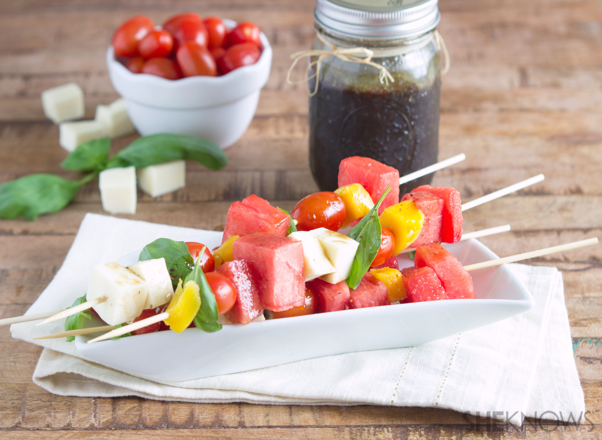 Watermelon caprese salad kabobs