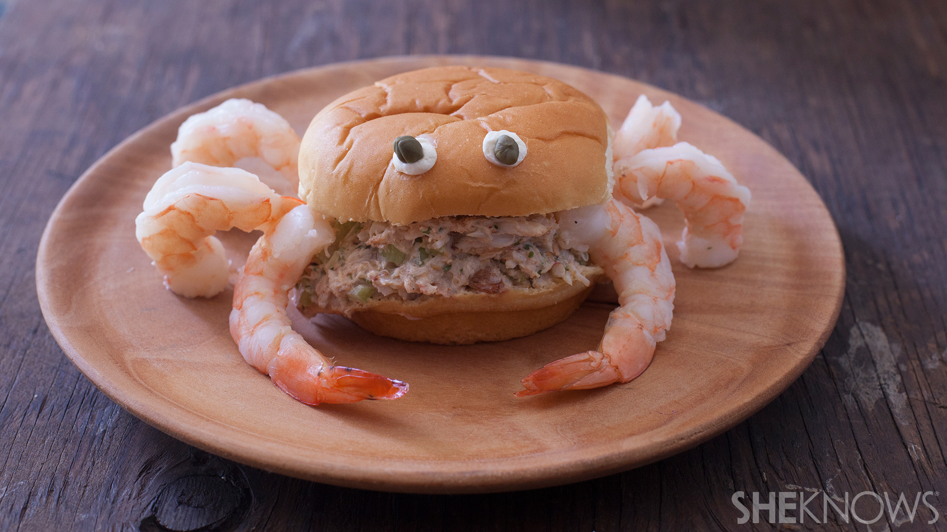 Crabby Sandwich with shrimp and kid friendly cocktail sauce