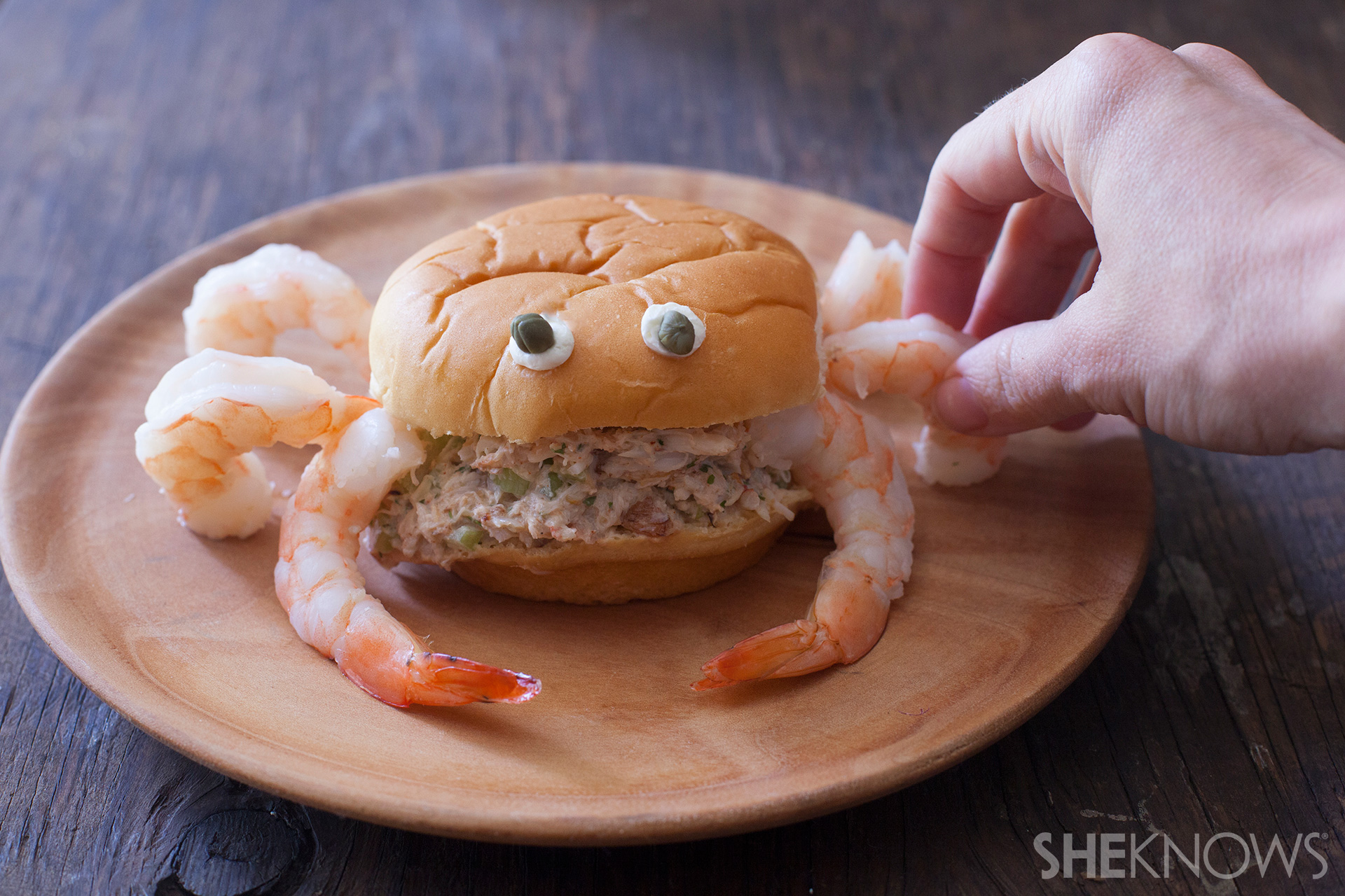 Crabby Sandwich with shrimp and kid friendly cocktail sauce
