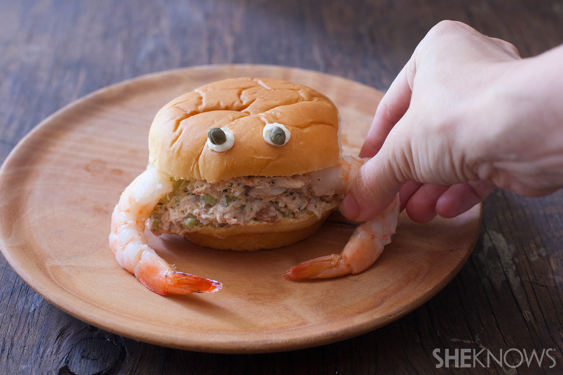 Crabby Sandwich with shrimp and kid friendly cocktail sauce
