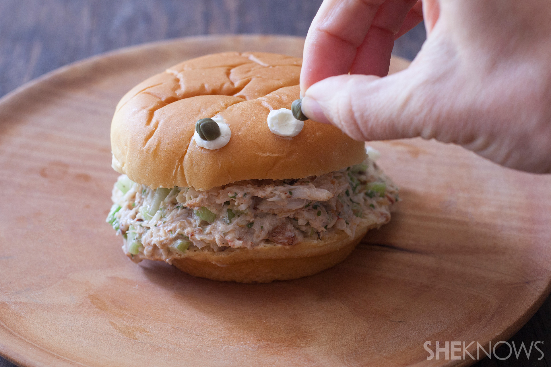 Crabby Sandwich with shrimp and kid friendly cocktail sauce