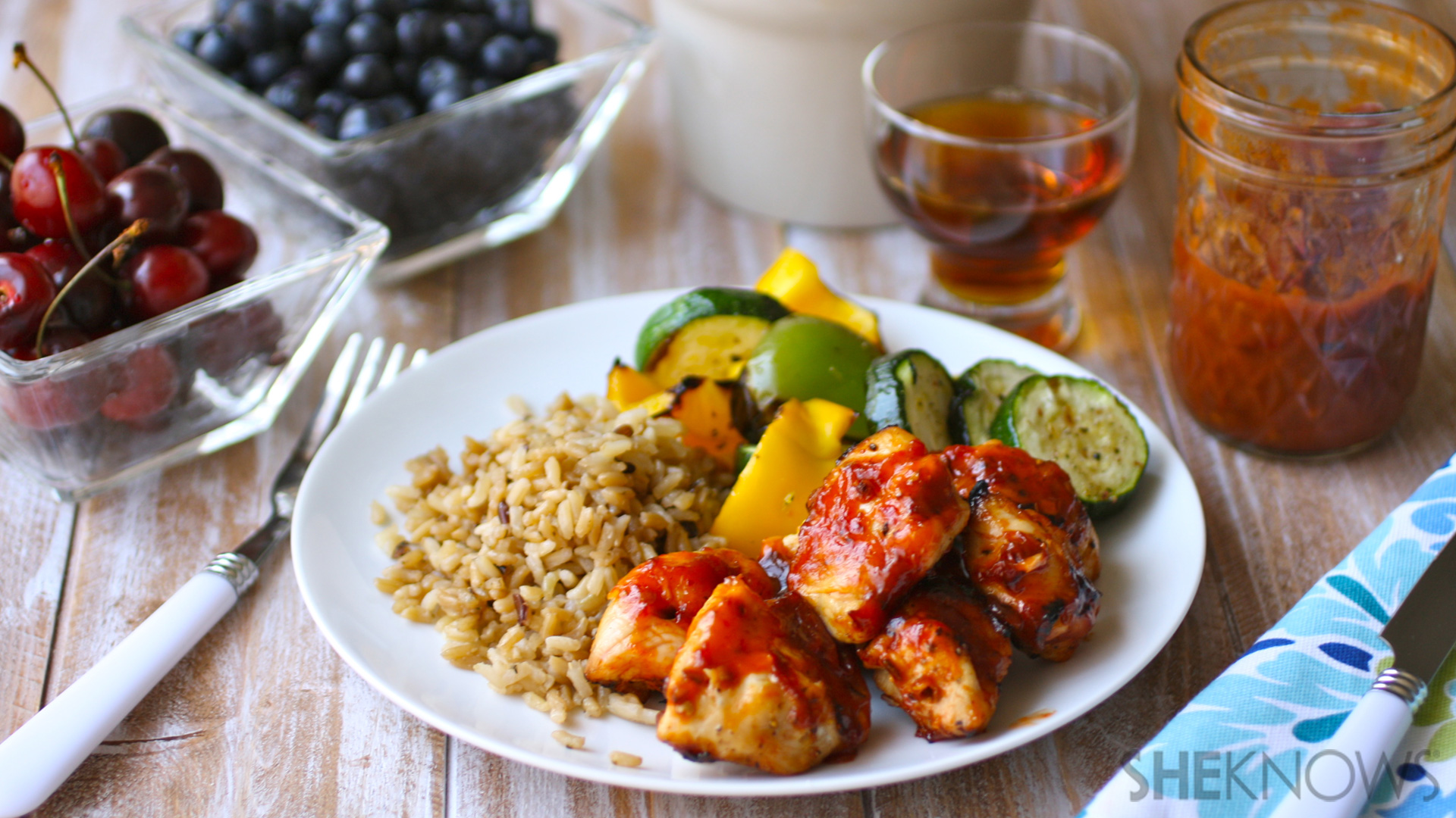 Grilled maple-chipotle chicken kabobs
