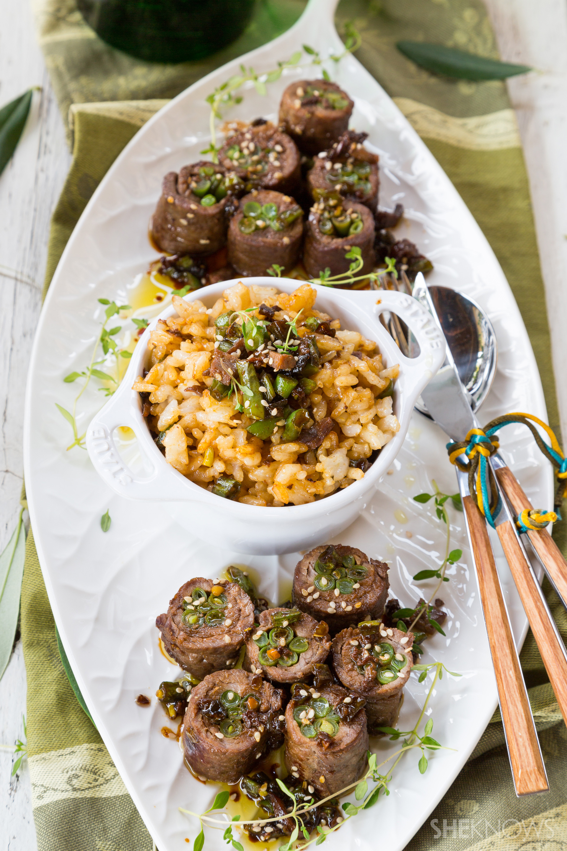 30-Minute teriyaki beef rolls with green beans recipe
