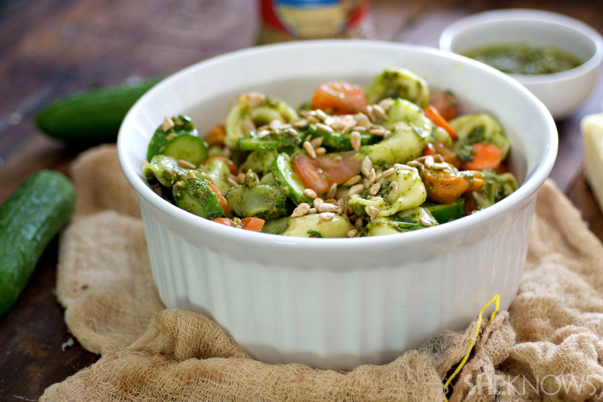Tortellini arugula pesto salad