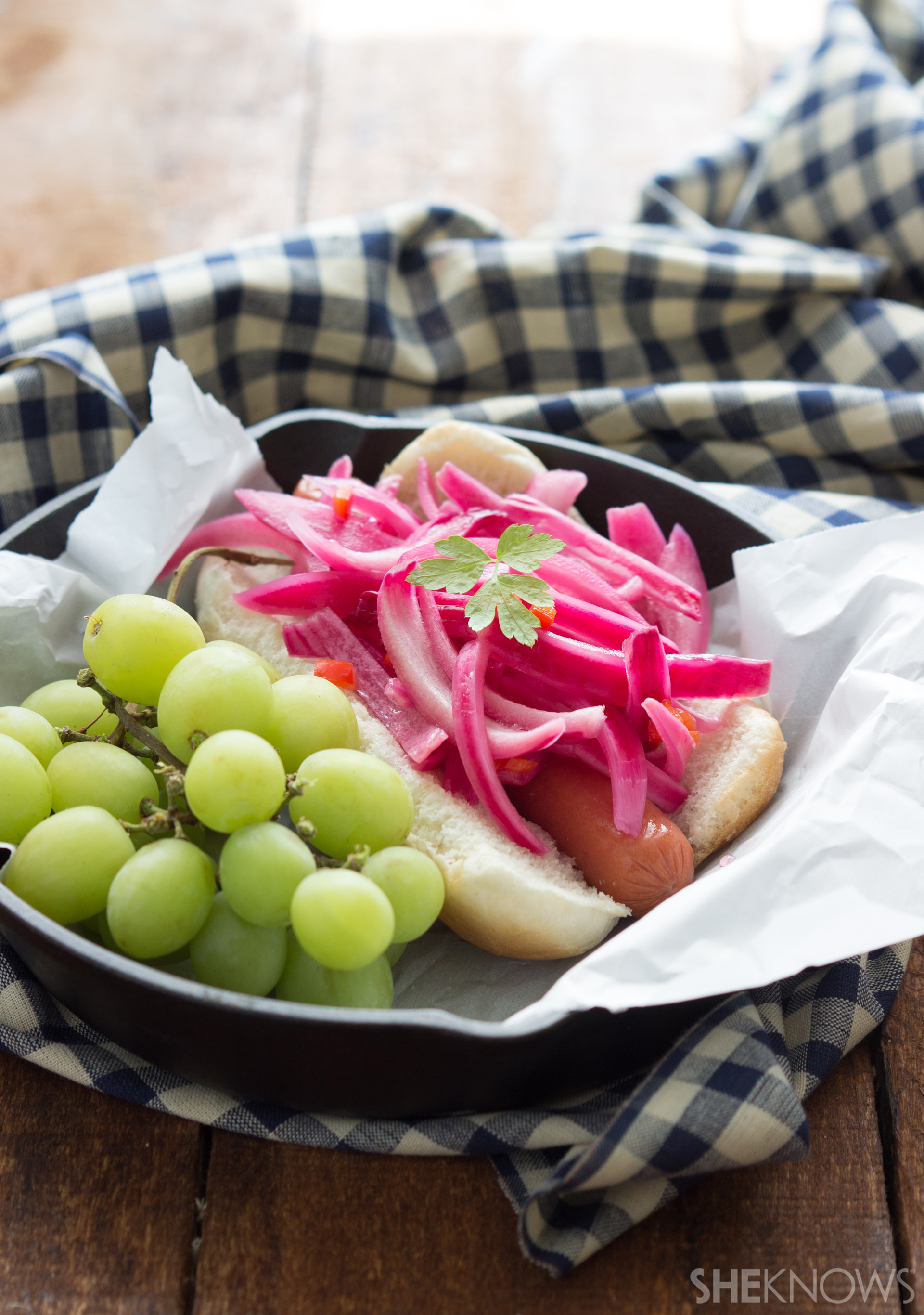 Pickled habanero onion topped hot dog | Sheknows.com