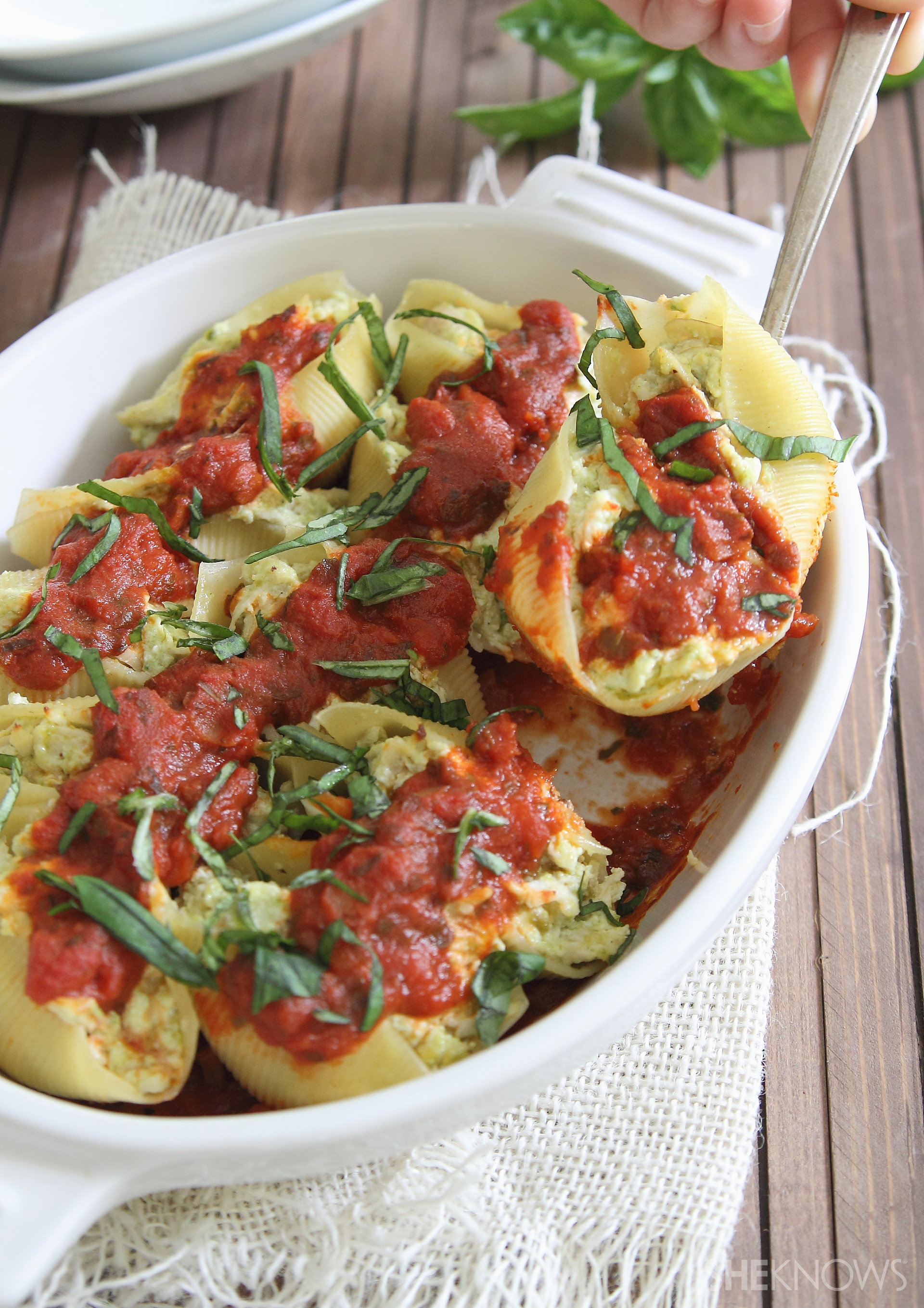 Pesto chicken stuffed shells
