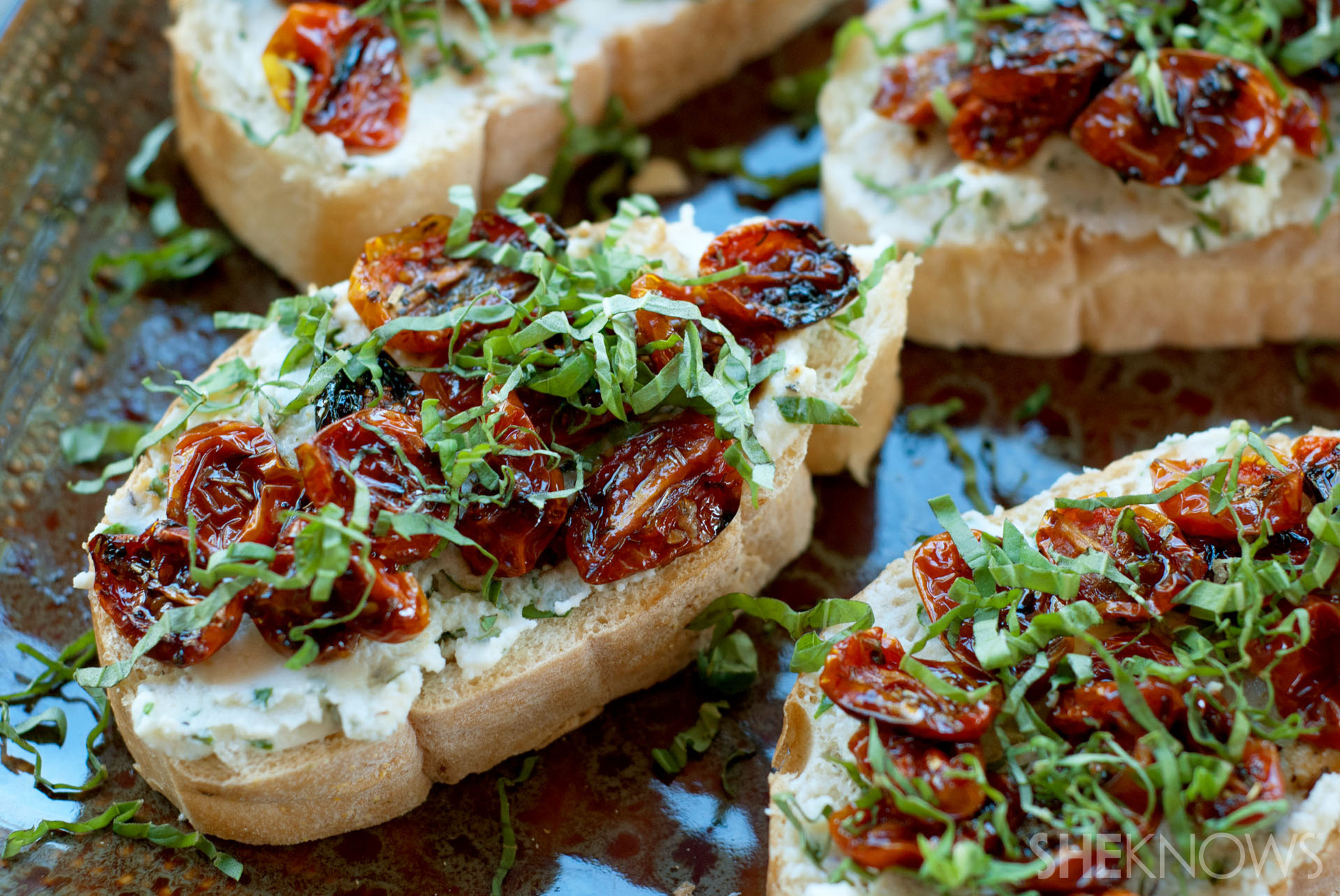 Blistered maple balsamic tomatoes and ricotta toasts recipe